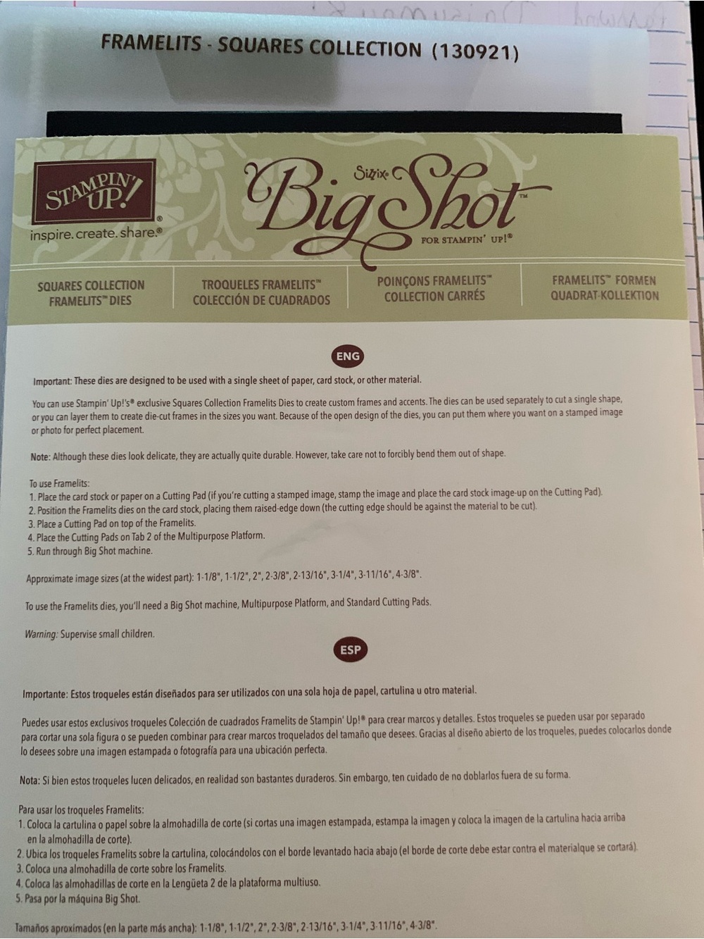 Stampin' Up! Big Shot Framelits Squares Collection